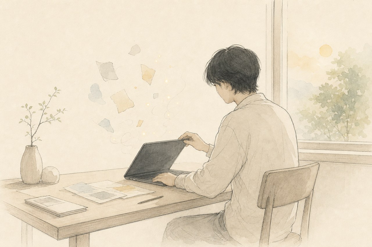 아침의 책상과 노트북